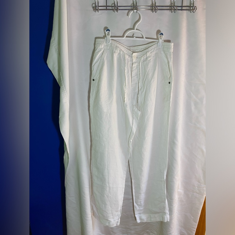 Baird McNutt White Linen Chinos Relaxed Fit, 32x34